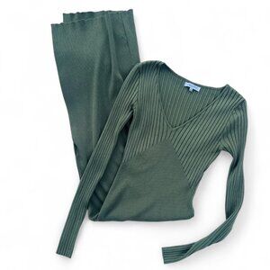 Emory Park Rib Knit Long Sleeve Sweater Dress in Khaki Green, S